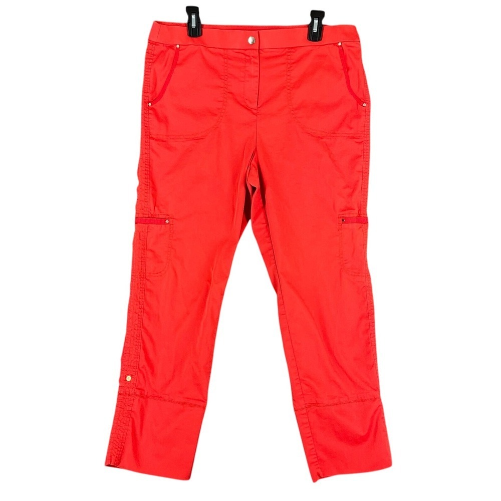 Chicos Womens‎ Pants L Red Crop Stretch Travel Capri Comfort Modern Resort Chic